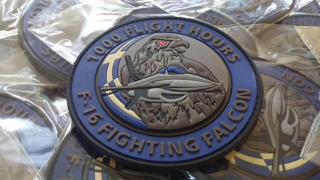 F-16 FIGHTING FALCON - AIR FORCE SWIRL 1000 FLIGHT HOURS (LOW VISIBILITY) 3D PVC - PVCPATCHWORLD.STORE