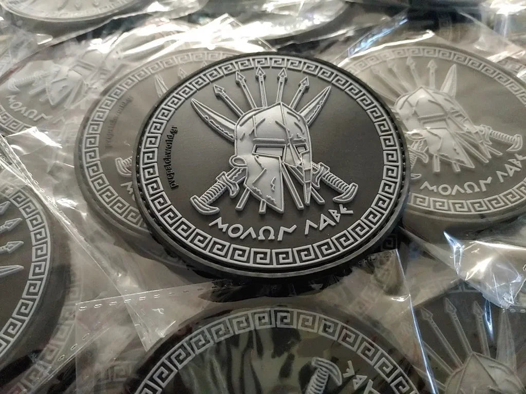 SPARTAN - MOLON LABE - MOLON LAVE - ΜΟΛΩΝ ΛΑΒΕ - 3D PVC PATCH - GRAY/BL - PVCPATCHWORLD.STORE