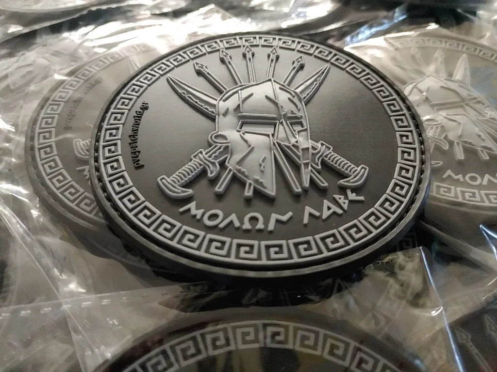 SPARTAN - MOLON LABE - MOLON LAVE - ΜΟΛΩΝ ΛΑΒΕ - 3D PVC PATCH - GRAY/BL - PVCPATCHWORLD.STORE