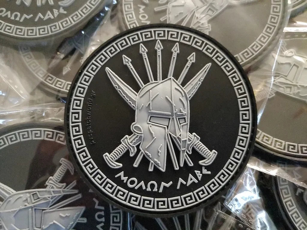 SPARTAN - MOLON LABE - MOLON LAVE - ΜΟΛΩΝ ΛΑΒΕ - 3D PVC PATCH - GRAY/BL - PVCPATCHWORLD.STORE