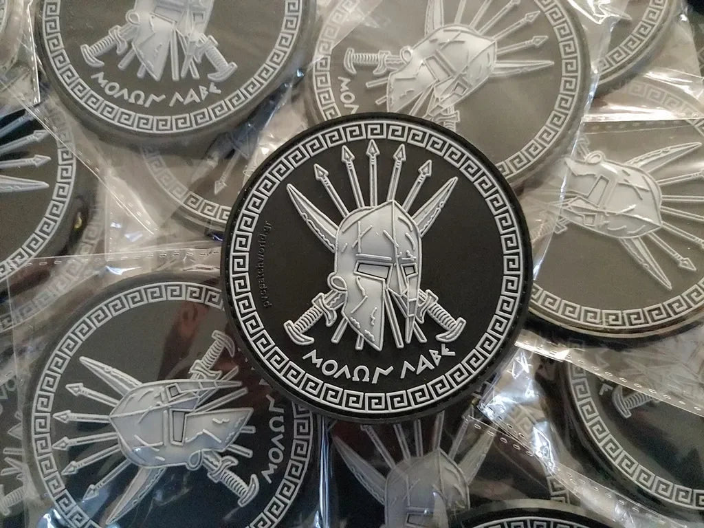 SPARTAN - MOLON LABE - MOLON LAVE - ΜΟΛΩΝ ΛΑΒΕ - 3D PVC PATCH - GRAY/BL - PVCPATCHWORLD.STORE