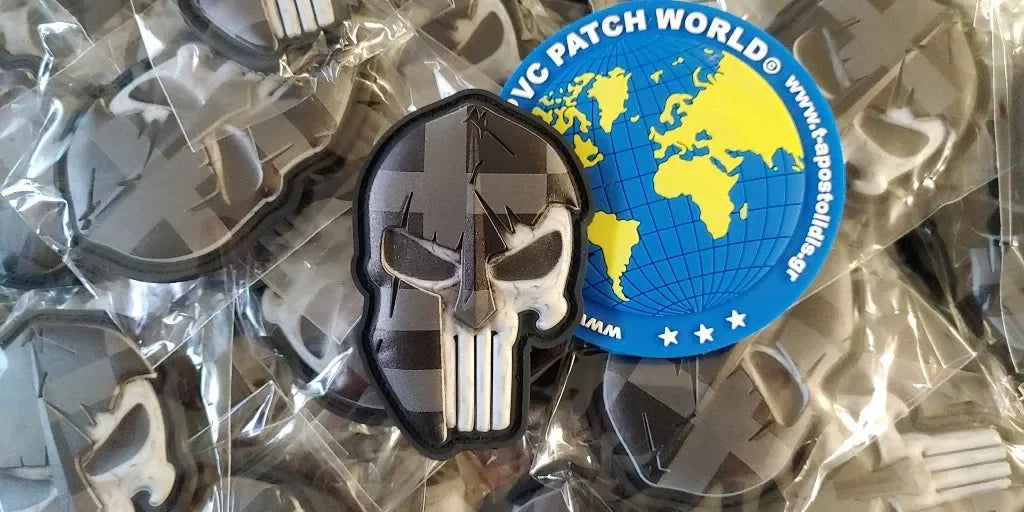 SPARTAN SCULL - GREEK FLAG 3D PVC PATCH - MEDIUM VISIBILITY - PVCPATCHWORLD.STORE