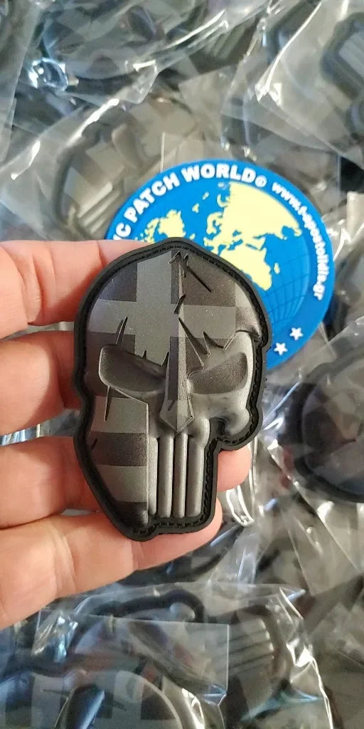 SPARTAN SCULL - GREEK FLAG 3D PVC PATCH - LOW VISIBILITY - PVCPATCHWORLD.STORE