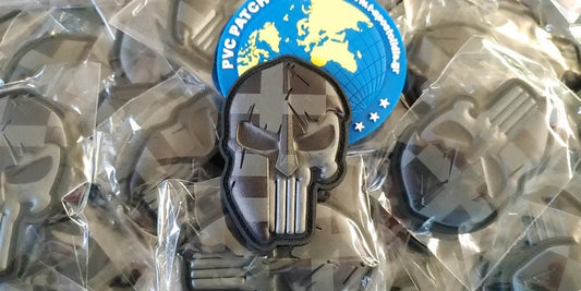 SPARTAN SCULL - GREEK FLAG 3D PVC PATCH - LOW VISIBILITY - PVCPATCHWORLD.STORE